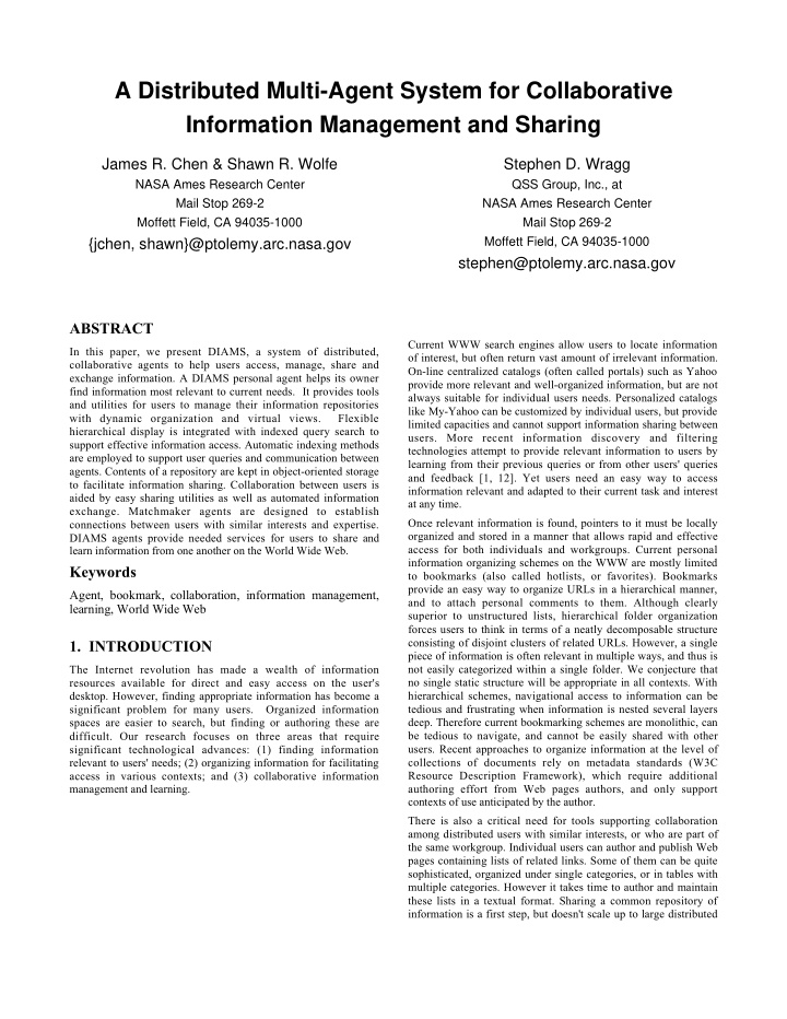 a distributed multi agent system for collaborative