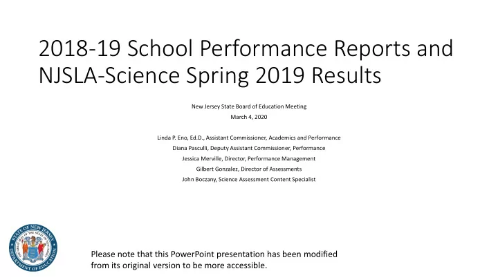 2018 19 school performance reports and njsla science