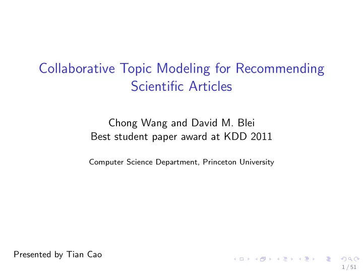 collaborative topic modeling for recommending scientific