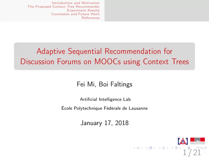 adaptive sequential recommendation for discussion forums