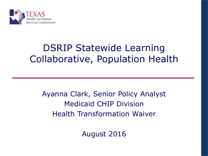 dsrip statewide learning collaborative population health