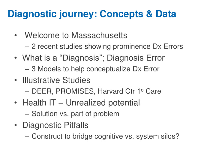 diagnostic journey concepts amp data