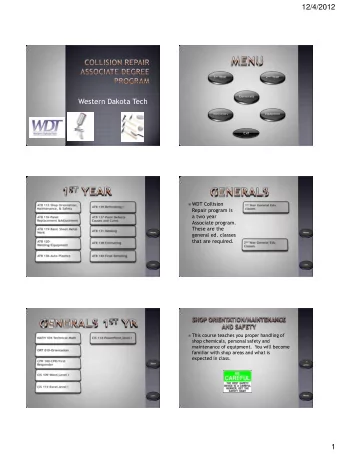 12/4/2012  Western Dakota Tech  Exit  WDT Collision  Repair program is  a two year  Associate