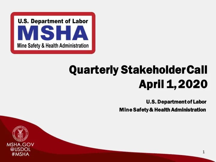quarterly ly stakeh ehol older ercall ll ap april 1 20