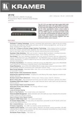 VP-772  | DVI  | Ethernet - RJ-45  | 4K/30 UHD  4K30 UHD DVI (HDCP) ProScale  Presentation Matrix