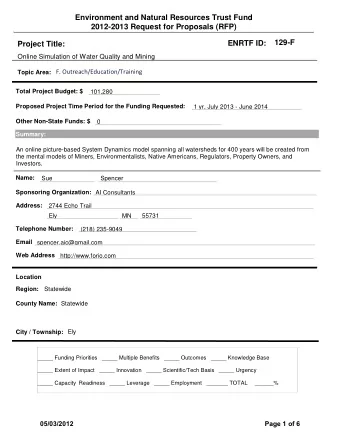 Environment and Natural Resources Trust Fund  2012-2013 Request for Proposals (RFP)  129-F  ENRTF