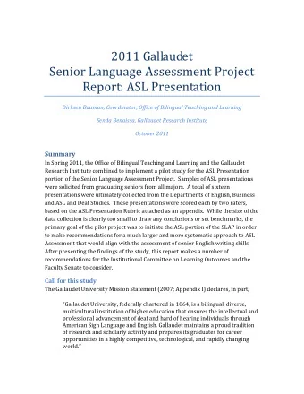 2011 Gallaudet  Senior Language Assessment Project  Report: ASL Presentation  Dirksen Bauman,