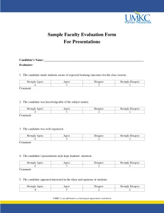 Human Resources  Sample Faculty Evaluation Form  For Presentations Candidate s Name :