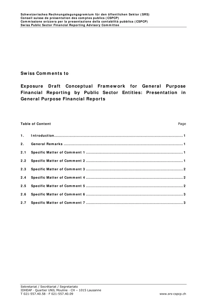 sw iss com m ents to exposure draft conceptual fram ew