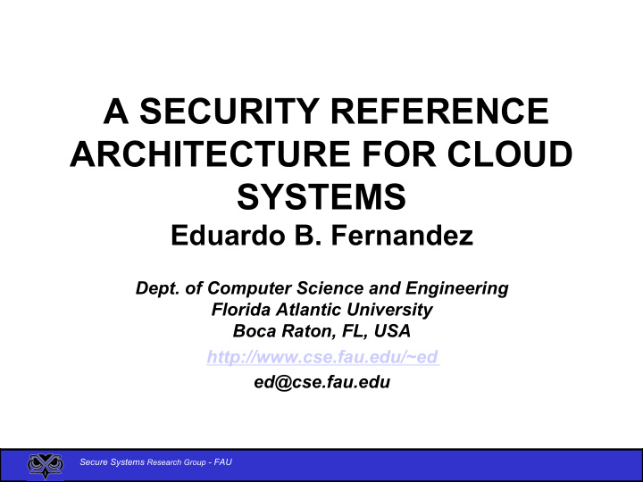 a security reference architecture for cloud systems