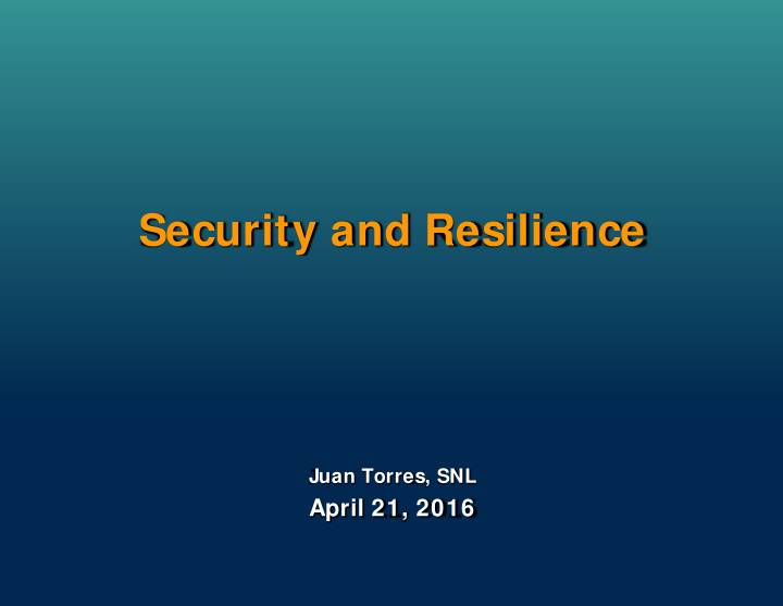 security and resilience