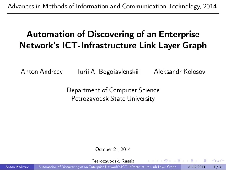 automation of discovering of an enterprise network s ict