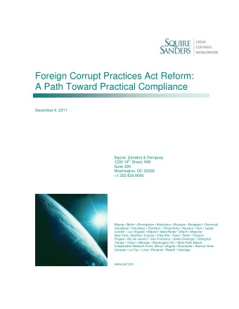 Foreign Corrupt Practices Act Reform:  A Path Toward Practical Compliance  December 6, 2011