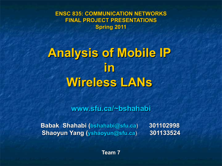 analysis of mobile ip analysis of mobile ip in in