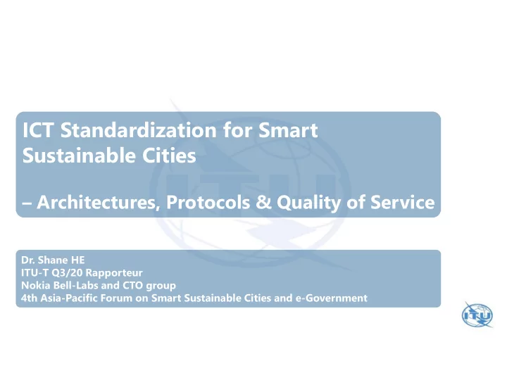 ict standardization for smart sustainable cities
