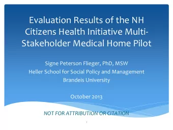 Citizens Health Initiative Multi-  Stakeholder Medical Home Pilot  Signe Peterson Flieger, PhD, MSW