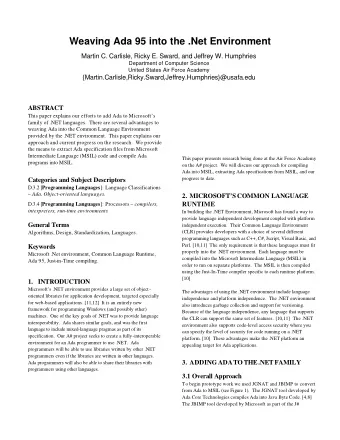 Weaving Ada 95 into the .Net Environment  Martin C. Carlisle, Ricky E. Sward, and Jeffrey W.