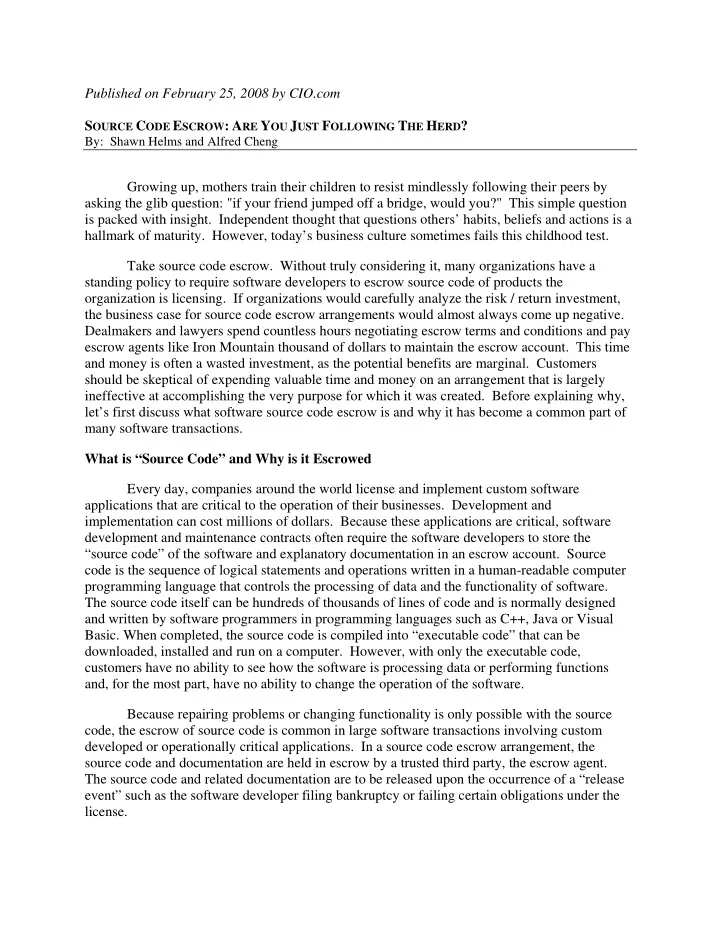 published on february 25 2008 by cio com s ource c ode e