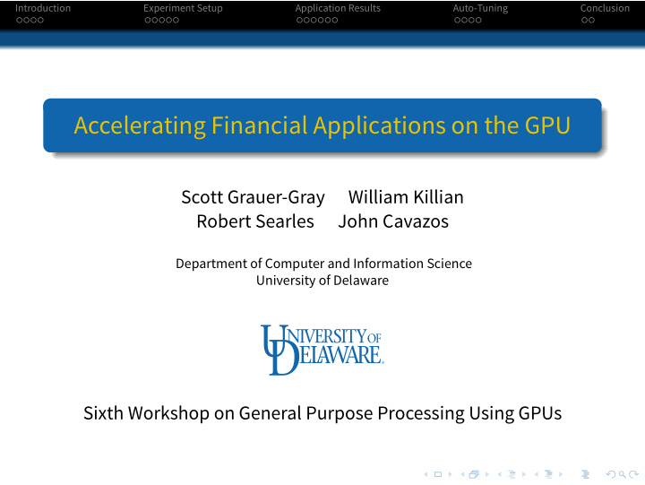 accelerating financial applications on the gpu