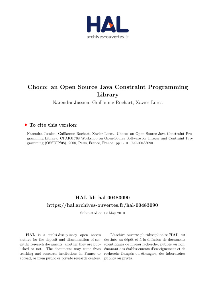 library choco an open source java constraint programming