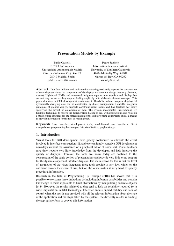 presentation models by example