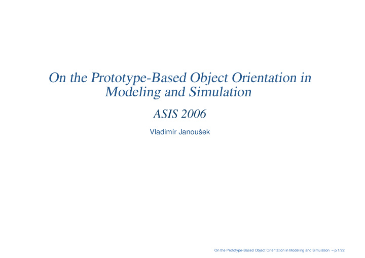 on the prototype based object orientation in modeling and