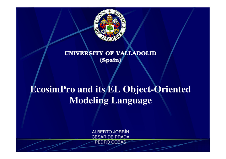 ecosimpro and its el object oriented modeling language