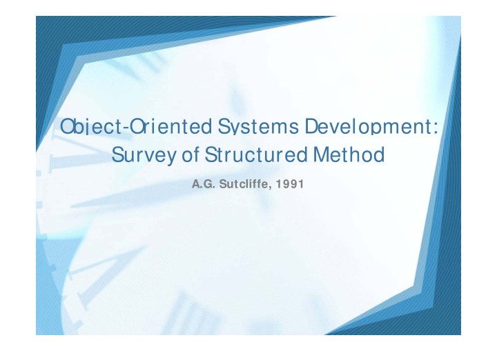 o bject o riented systems development survey of