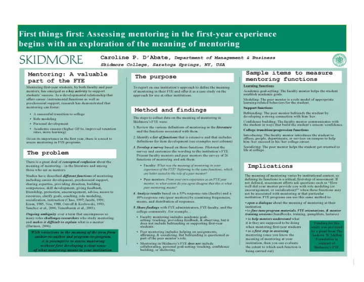 first things first fye conference handout summary