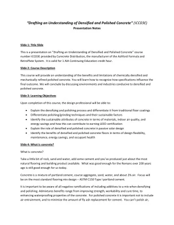 Drafting an Understanding of Densified and Polished Concrete (ICC03E) Presentation Notes