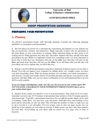 COOP PRESENTATION GUIDELINES  Preparing your presentation  A- Planning  An effective presentation