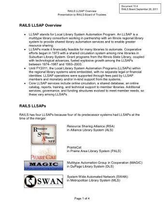 RAILS LLSAP Overview  LLSAP stands for Local Library System Automation Program. An LLSAP is a