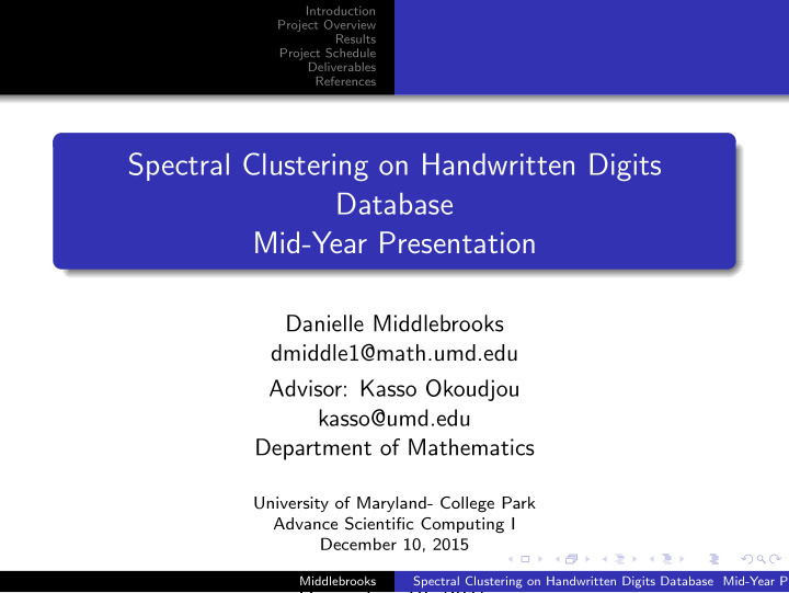 spectral clustering on handwritten digits database mid
