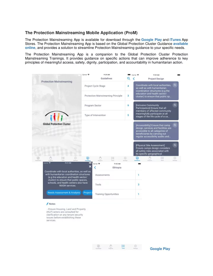 the protection mainstreaming mobile application prom
