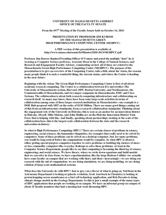 UNIVERSITY OF MASSACHUSETTS AMHERST  OFFICE OF THE FACULTY SENATE From the 697 th Meeting of the