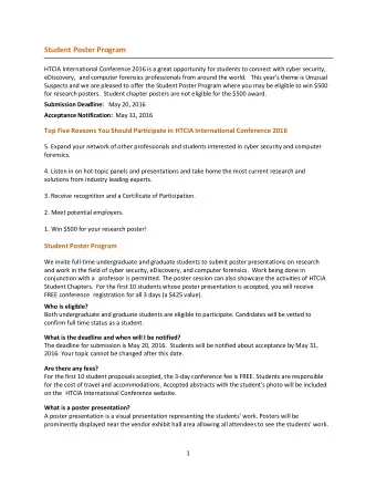 Student Poster Program  HTCIA International Conference 2016 is a great opportunity for students to