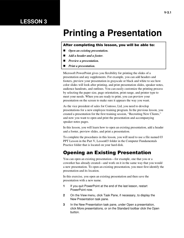 printing a presentation