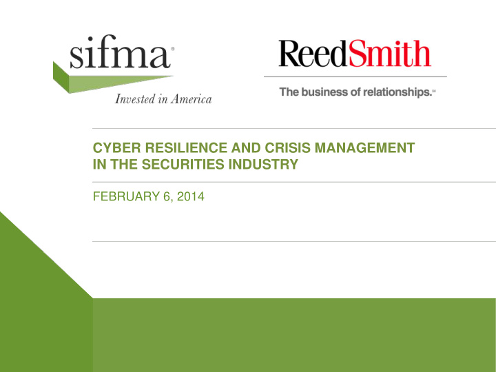 cyber resilience and crisis management in the securities