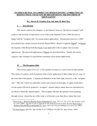 TO ERR IS HUMAN, TO CORRECT BY REISSUE DIVINE: CORRECTING BY  REISSUE WHAT COULD NOT BE