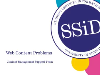 Web Content Problems  Content Management Support Team  Poor / Duplicate Page Titles  User