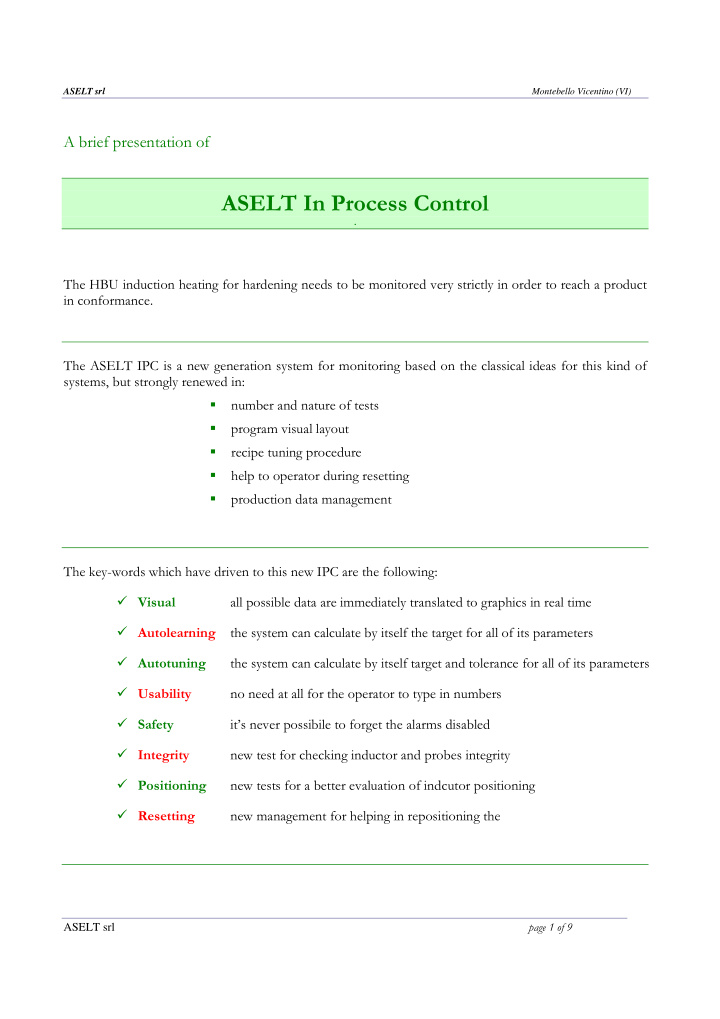 a brief presentation of aselt in process control the hbu
