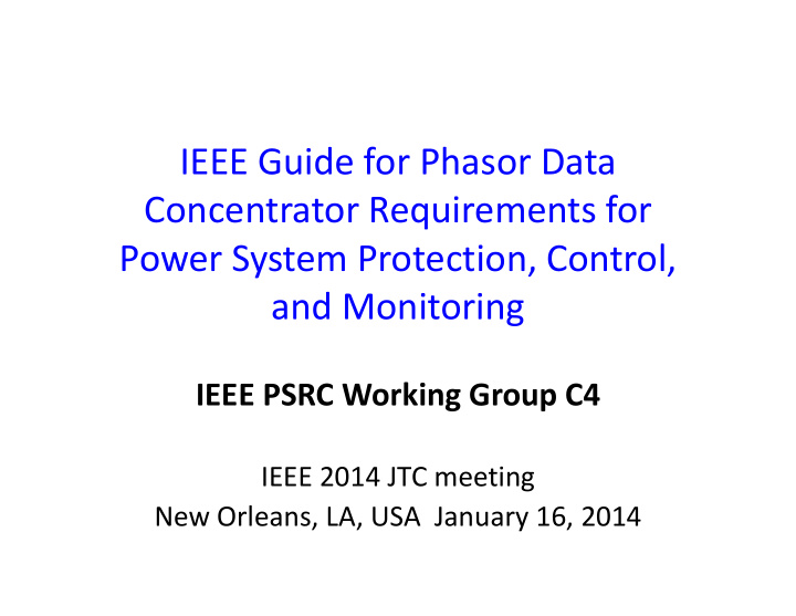 ieee guide for phasor data concentrator requirements for