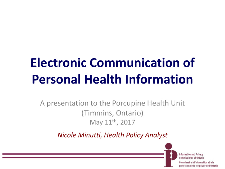 electronic communication of personal health information