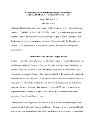 Continued Recession Not Extraordinary Circumstance Justifying Modification of Confirmed