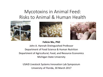 Mycotoxins in Animal Feed:  Risks to Animal &amp; Human Health  Felicia Wu, PhD  John A. Hannah