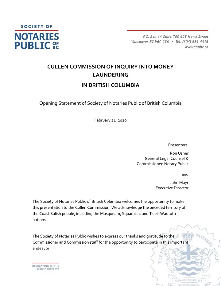 cullen commission of inquiry into money laundering