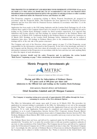 Metric Property Investments plc  3MAR201019332432  (Incorporated and registered in England and