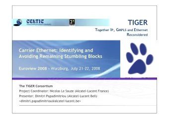 TIGER T ogether I P , G MPLS and E thernet R econsidered  Carrier Ethernet: Identifying and