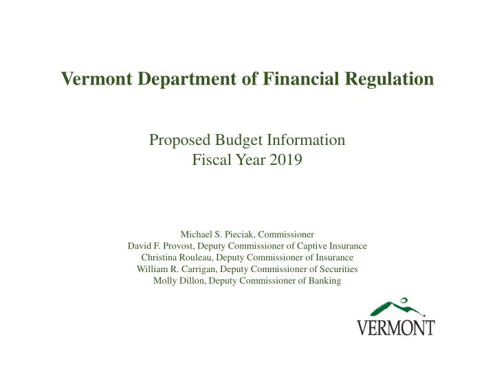 vermont department of financial regulation