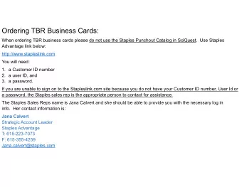 Ordering TBR Business Cards:  When ordering TBR business cards please do not use the Staples